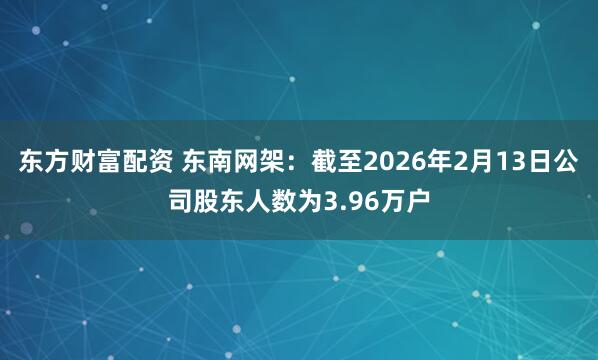 东方财富配资 东南网架：截至2026年2月13日公司股东人数为3.96万户